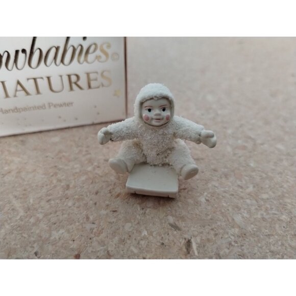 Snowbabies Miniatures "Give Me A Push!" Handpainted Pewter Figurine With Origina - Picture 1 of 6